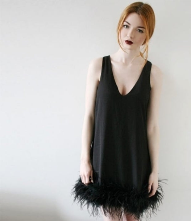 Missguided black feather store dress