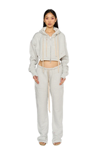 Load image into Gallery viewer, STRAIGHT LEG, DISTRESSED TRACKSUIT BOTTOMS IN TEDDY / CLOUD / CARBON
