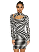 Load image into Gallery viewer, NAKED WARDROBE &#39;THE VELVET HOUNDSTOOTH&#39; MINI DRESS
